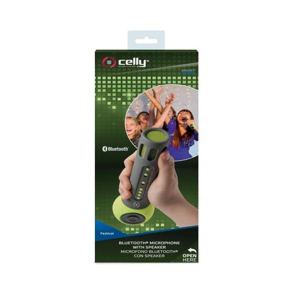 Celly Festival Microfono e Speaker Bluetooth Portatile Wireless Verde con 3W di Potenza, Ingressi AUX e TF Card