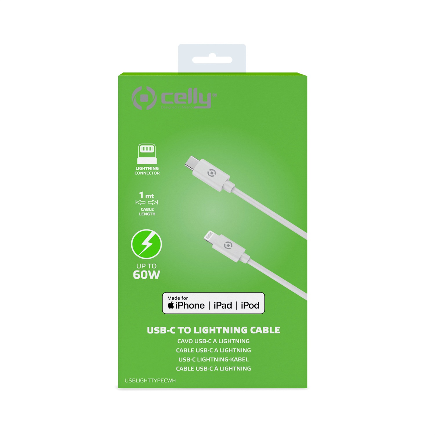 Celly USBLIGHTTYPECWH Cavo 1m Bianco USB-C a Lightning Maschio-Maschio