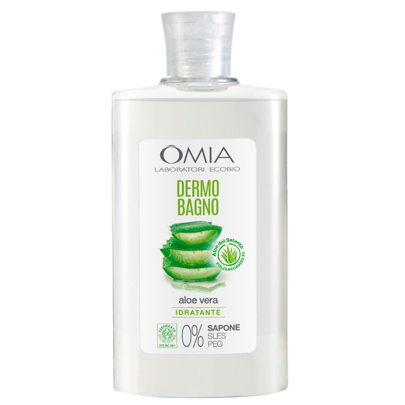 Omia Dermo Bagno Ecobio Aloe Vera 400 ml - Detergente Idratante e Delicato con Vitamina E per Pelli Secche e Sensibili