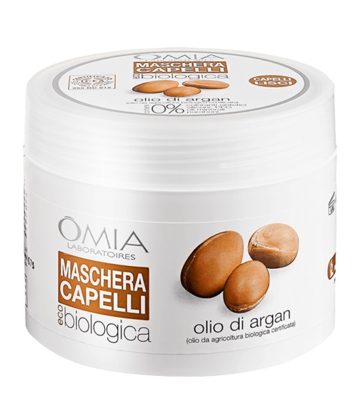 Omia Laboratori Maschera per Capelli Ecobio all'Olio di Argan del Marocco 250 ml - Trattamento Ristrutturante per Capelli Secchi e Fragili, Senza Siliconi e SLES