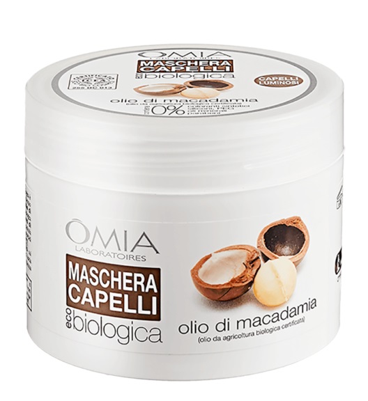 Omia Maschera Capelli Eco-Biologica con Olio di Macadamia 250 ml - Formula Riparatrice Intensiva per Capelli Morbidi e Lucenti