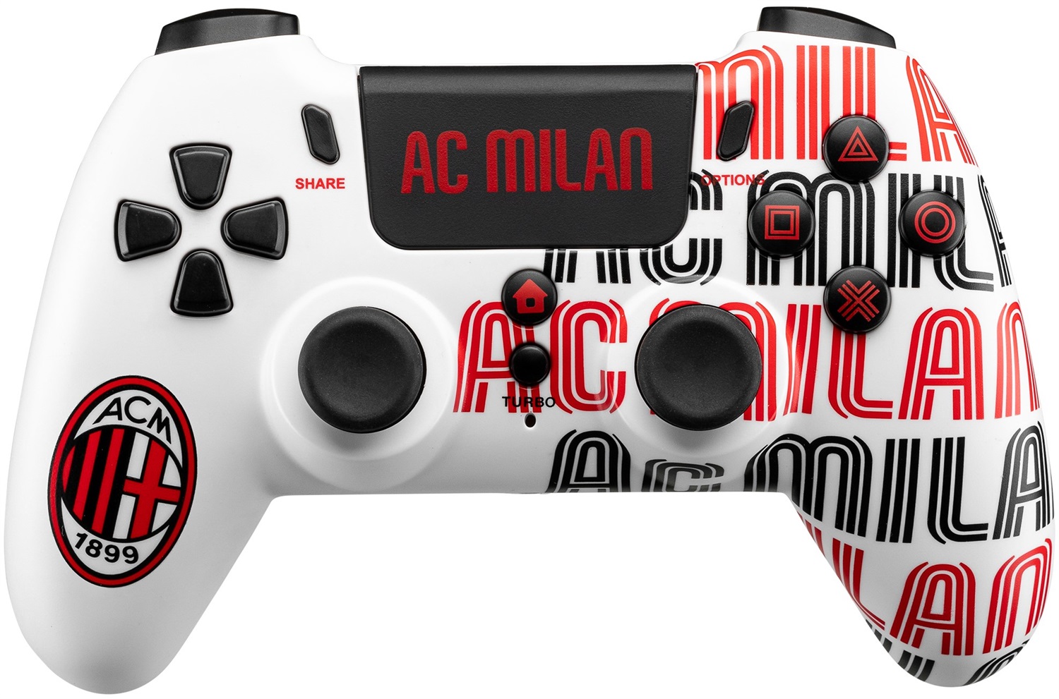 Qubick COP40001 Gamepad Wireless AC Milan per PlayStation 4 - Bianco e Rosso, Ergonomico con Vibrazione e Connettore Audio