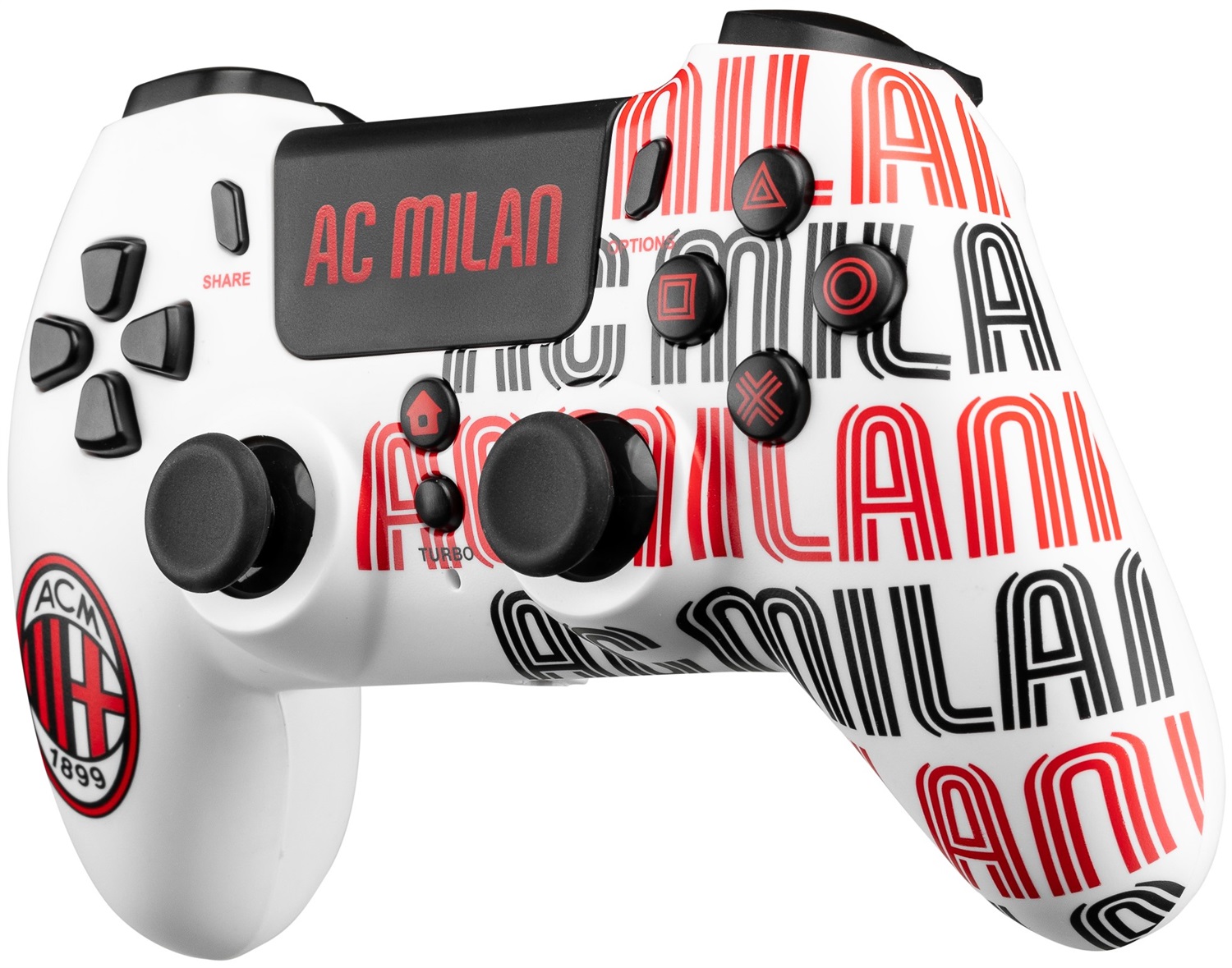 Qubick COP40001 Gamepad Wireless AC Milan per PlayStation 4 - Bianco e Rosso, Ergonomico con Vibrazione e Connettore Audio