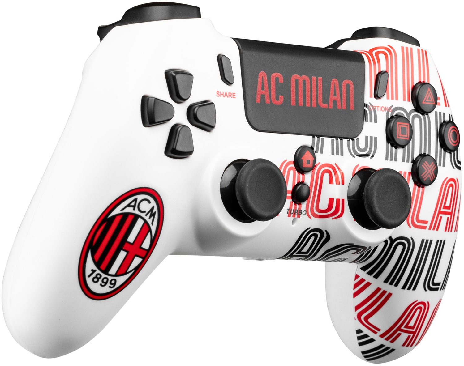 Qubick COP40001 Gamepad Wireless AC Milan per PlayStation 4 - Bianco e Rosso, Ergonomico con Vibrazione e Connettore Audio