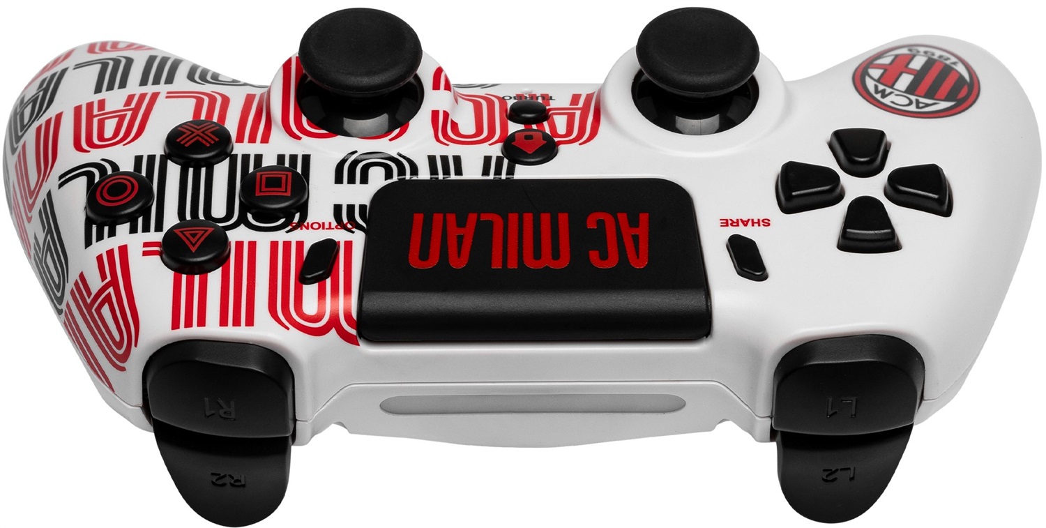 Qubick COP40001 Gamepad Wireless AC Milan per PlayStation 4 - Bianco e Rosso, Ergonomico con Vibrazione e Connettore Audio