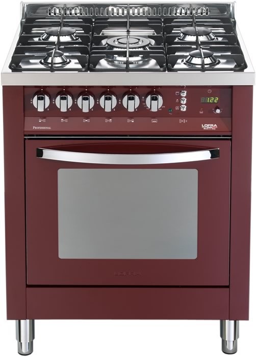 Lofra PR76GVT/C Cucina Gas 5 Fuochi con Forno Elettrico, 70 cm, Borgogna