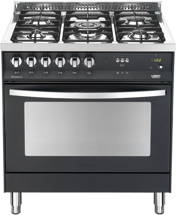 Lofra PNMG86GVT/C Cucina Gas 5 Fornelli con Forno Elettrico, 80 cm, Nero, Acciaio Inox