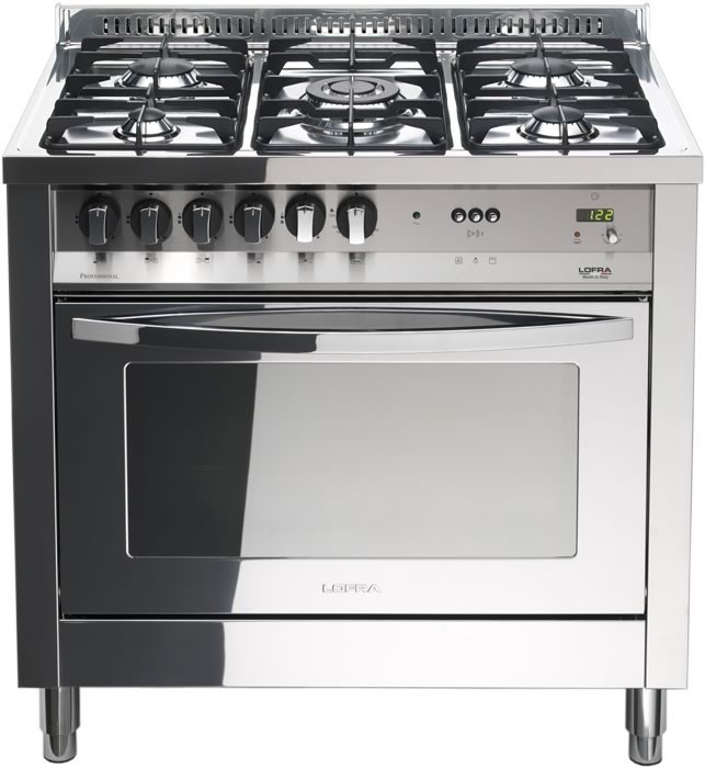 Lofra PLG96GVT/C Cucina Freestanding 90 cm con 5 Fornelli e Forno Doppia Alimentazione Gas ed Elettrico in Acciaio Inossidabile