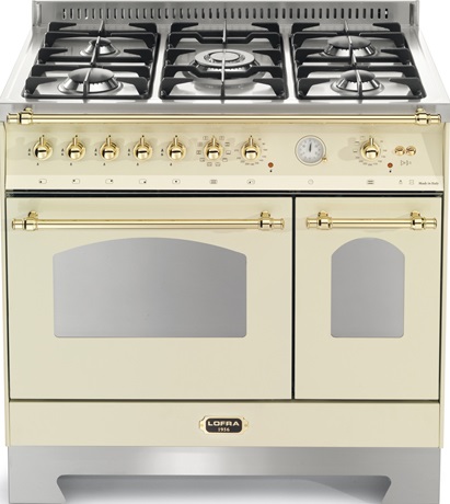 Lofra RBID96MFTE/CI Cucina Freestanding Elettrica e a Gas Beige con Finiture in Ottone
