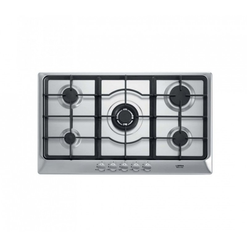 Lofra HDS9E0 Piano Cottura Gas 90 cm Acciaio Inox 5 Fornelli con Accensione Elettronica e Griglie in Ghisa
