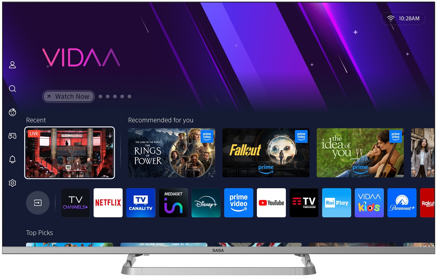 SABA SA43KM10VDA TV LED 43'' UHD 4K con Sistema VIDAA, Triplo Tuner DVBT2/C/S2 e Certificazione TivuSAT