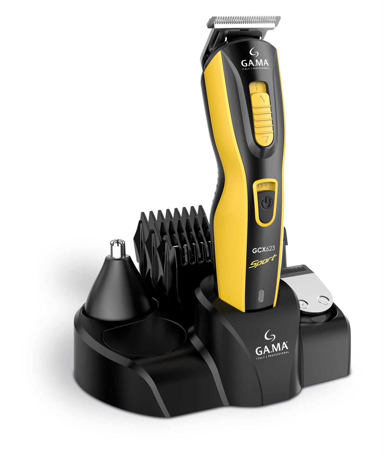 GA.MA Italy Professional Multifunzione GCX623 Sport - Tagliacapelli, Regolabarba, Rasoio e Trimmer Naso/Orecchie, Alimentazione Cord-Cordless, Lama in Acciaio Inossidabile, 136 g, 3 Regolazioni di Altezza