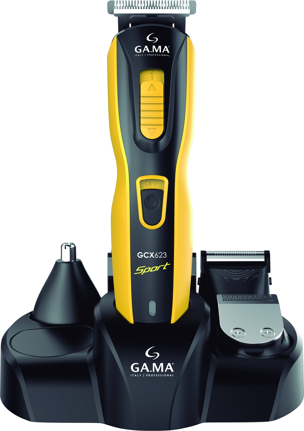 GA.MA Italy Professional Multifunzione GCX623 Sport - Tagliacapelli, Regolabarba, Rasoio e Trimmer Naso/Orecchie, Alimentazione Cord-Cordless, Lama in Acciaio Inossidabile, 136 g, 3 Regolazioni di Altezza