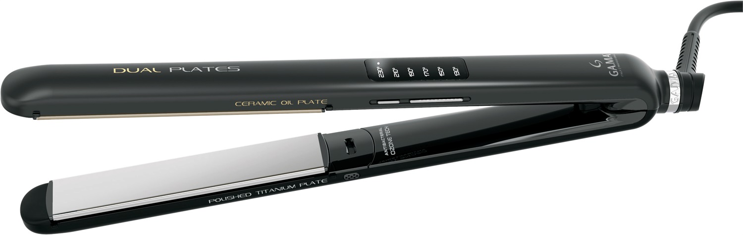 GA.MA Piastra LED Dual Plates 4D - Tecnologia agli Ioni e Ozono, Doppia Trafila in Titanio e Ceramica con Olio d'Argan, Anti Crespo, Temperatura Regolabile 130-230°C, Autospegnimento