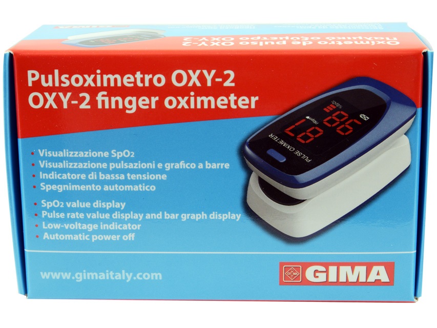 GIMA OXY-2 Pulsossimetro da Dito con Schermo LED, Misurazione Saturazione SpO2 e Frequenza Cardiaca, Portatile e Professionale
