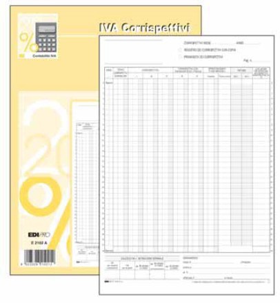 Edipro E2102A Registro Prima Nota IVA Corrispettivi - 25 Fogli Autoricalcanti - Formato 29,7 x 23 cm - 2 Copie