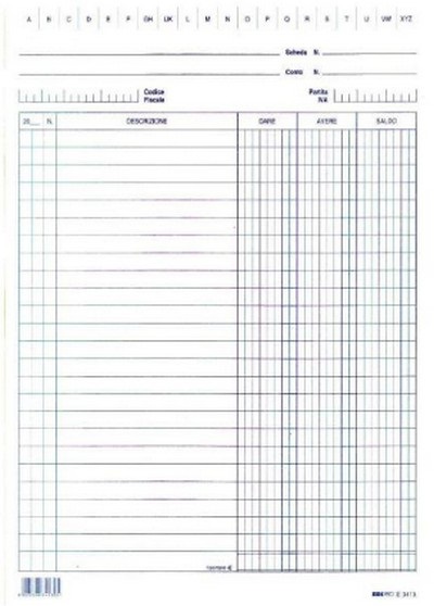 Edipro E3373BL - 100 Schede Dare/Avere/Saldo Blu in Cartoncino Formato 17x24 cm - Alta Qualità