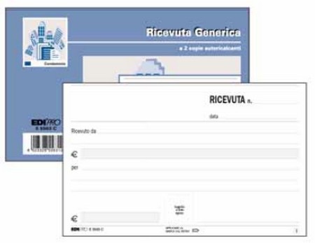 EDIPRO E5563C Blocco Ricevuta Generica 50 Fogli 2 Copie Autoricaricanti 9,9 x 17 cm
