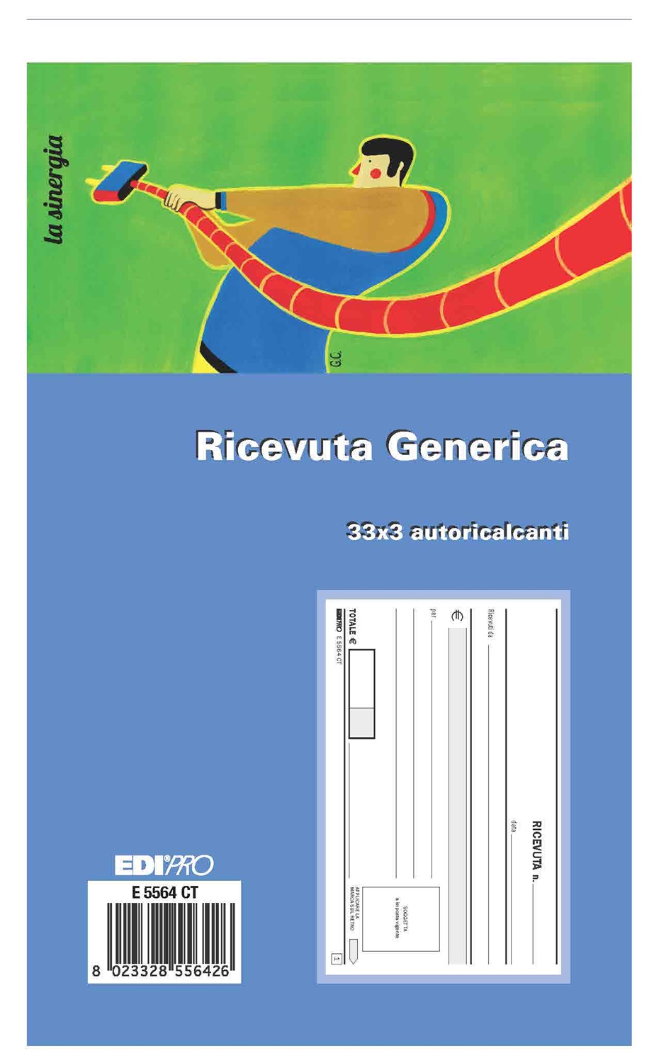 Edipro E5564CT Blocco Ricevuta Generica A6 - 33 Fogli, 3 Copie Ricalcanti, Carta Chimica Autoricalcante