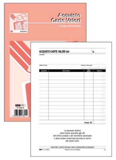 Edipro Blocco Acquisto Valori Bollati - 50 Fogli Autoricalcanti - 23 x 15 cm - 2 Copie Ricalcanti