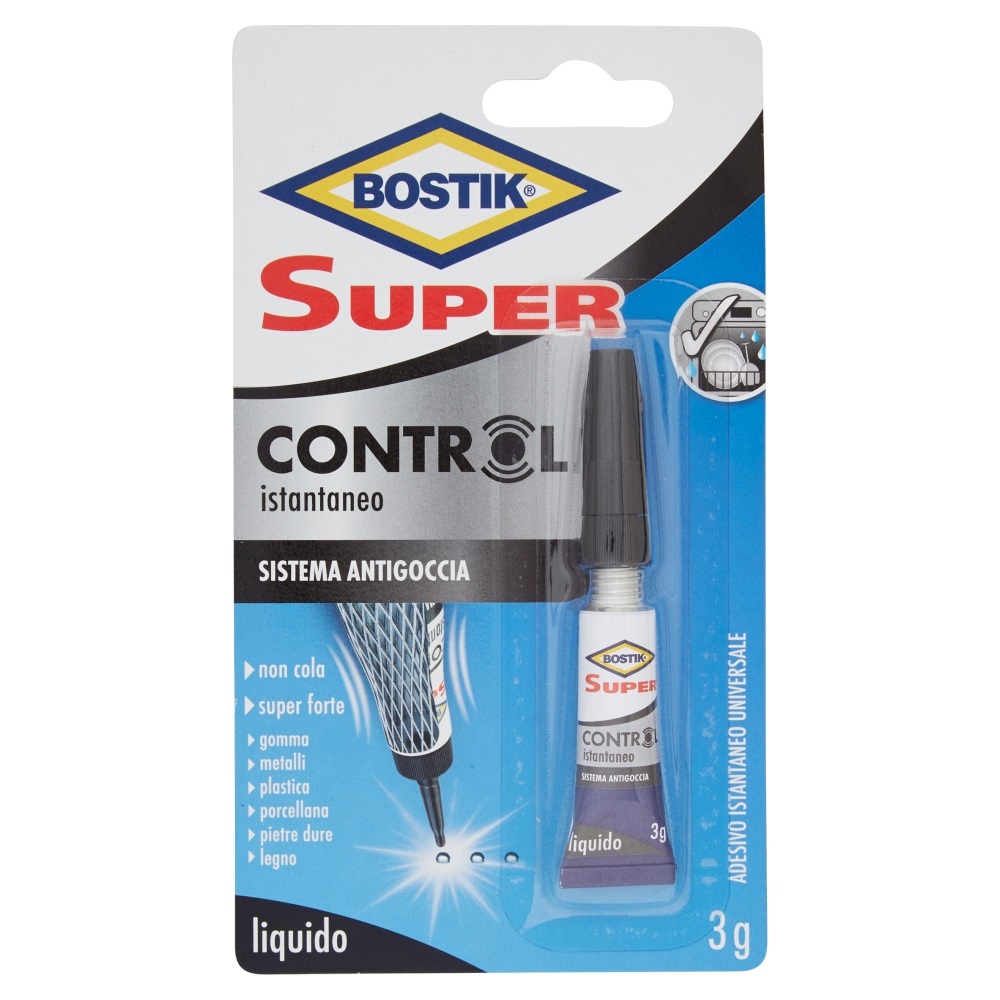 Bostik Adesivo Cianoacrilato Super Control - 3 gr - Trasparente - Ultra Rapido e Super Forte con Sistema Antigoccia