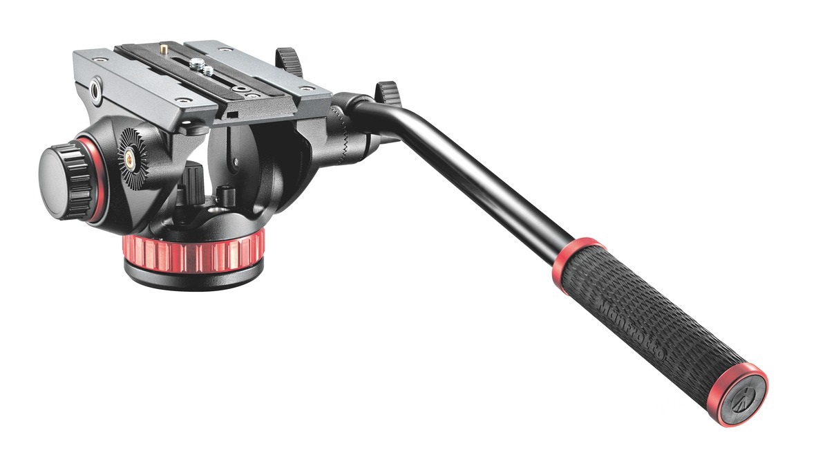 Manfrotto MVH502AH Testa Video con Base Piatta in Alluminio, Capacità fino a 4 kg, Sistema di Scorrimento Fluido, Nero/Rosso