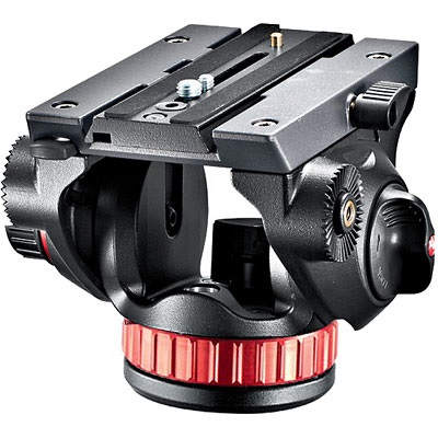 Manfrotto MVH502AH Testa Video con Base Piatta in Alluminio, Capacità fino a 4 kg, Sistema di Scorrimento Fluido, Nero/Rosso