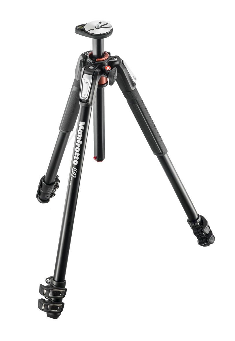 Manfrotto MT190XPRO3 Treppiede Professionale in Alluminio Nero - 3 Sezioni, Colonna Posizionabile a 90°, 160 cm, 2 kg