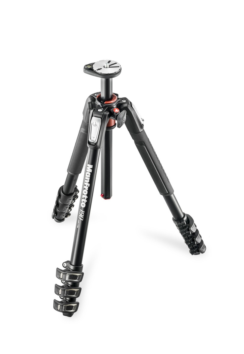 Manfrotto MT190XPRO4 Treppiede Foto in Alluminio, 4 Sezioni, Colonna Posizionabile a 90°, Nero