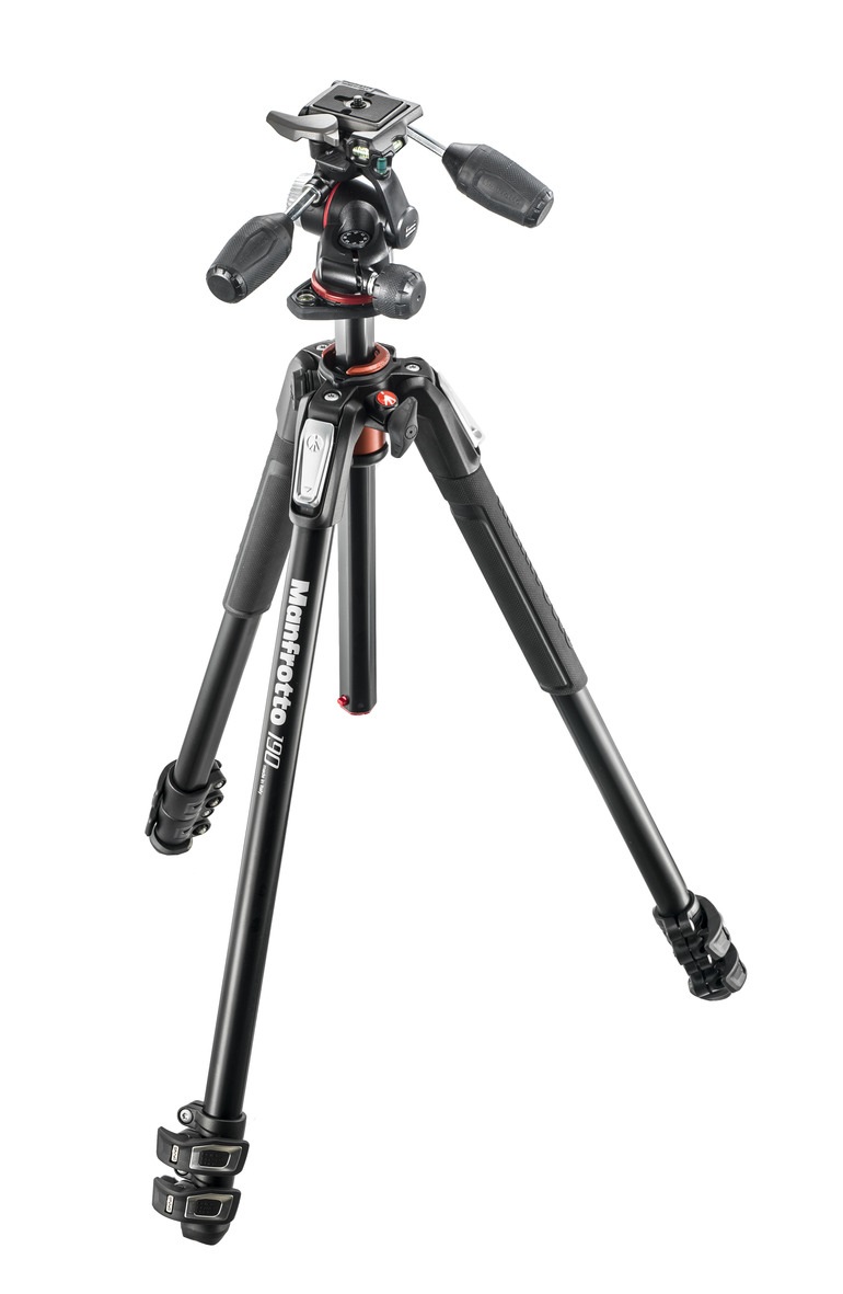 Manfrotto MK190XPRO3-3W Treppiede in Alluminio con Testa 3 Vie, 3 Sezioni, Nero, Altezza Max 173 cm, Peso 3 kg
