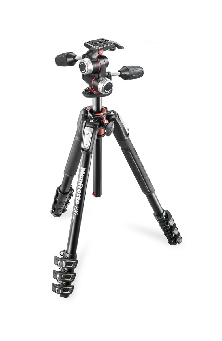 Manfrotto MK190XPRO4-3W Treppiede con Testa 3 Vie in Alluminio, 4 Sezioni, Nero - Altezza Max 173 cm, Peso 3,1 kg