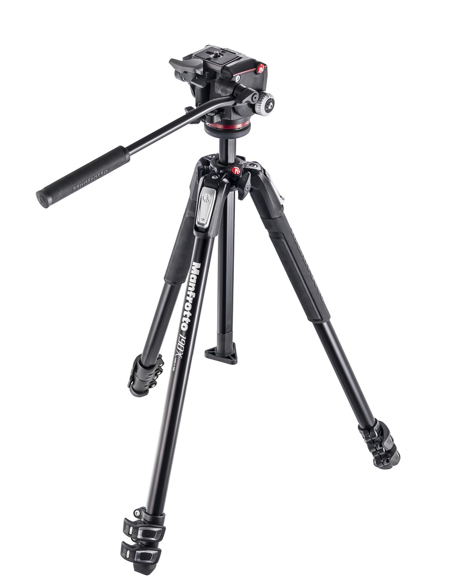 Manfrotto MK190X3-2W Treppiede in Alluminio Nero con Testa Fluida XPRO - 3 Gamba, Altezza Massima 14,5 cm, Capacità 4 kg