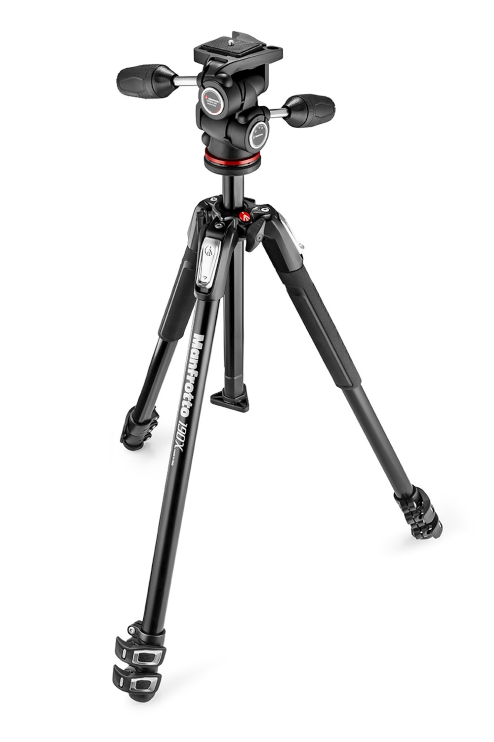 Manfrotto MK190X3-3W1 Treppiede in Alluminio con Testa a 3 Vie, Nero, Altezza Massima 173 cm, Peso 2,7 kg