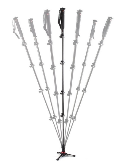 Manfrotto Xpro MVMXPROC5 Monopiede per Videocamera in Fibra di Carbonio, 5 Sezioni, Nero, Altezza Regolabile 60,5-188 cm, Peso 1 kg, Base Fluidtech