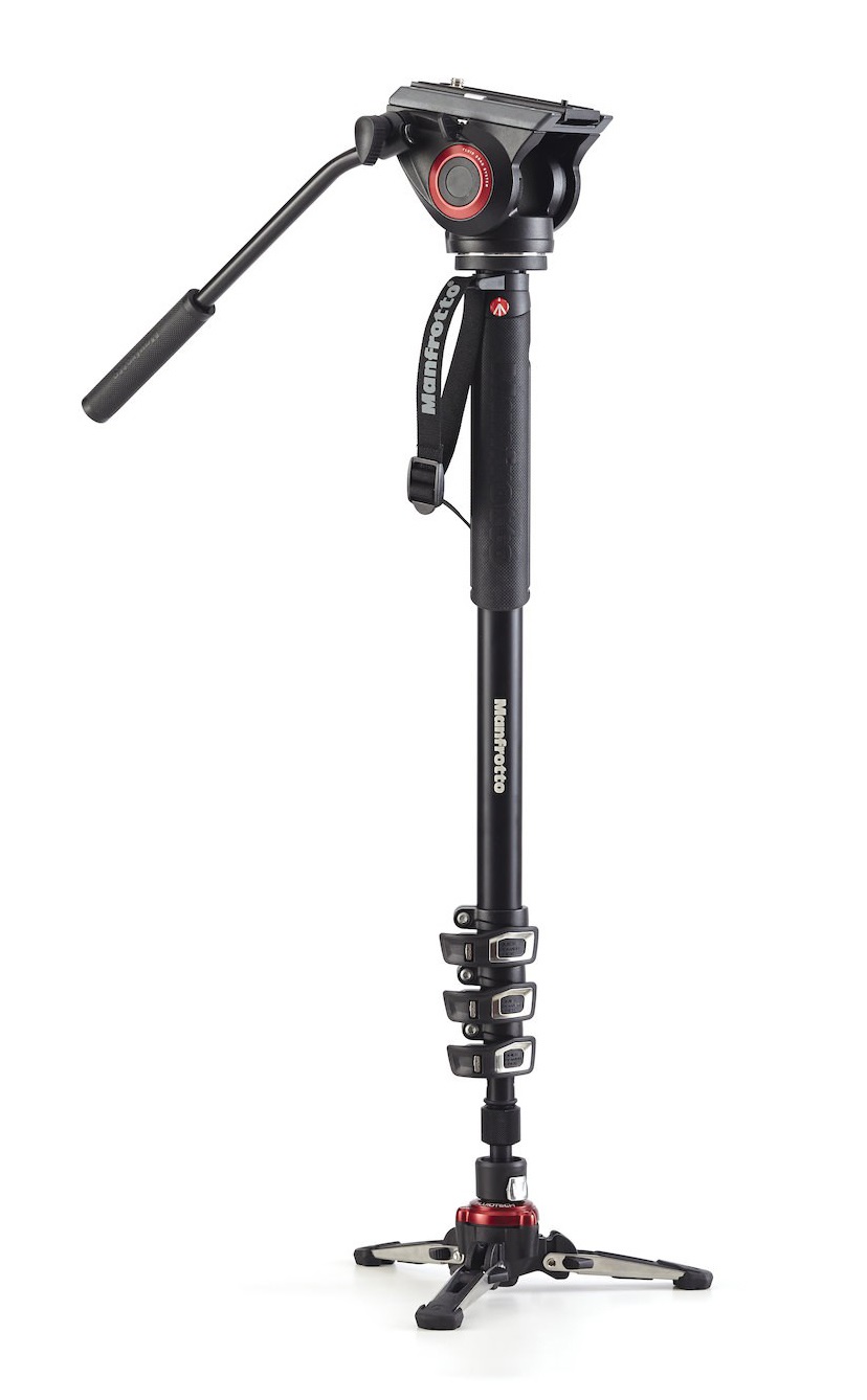 Manfrotto MVMXPRO500 Monopiede Video Professionale in Alluminio con Testa Video MVMF500A, 4 Sezioni, Base Fluida FLUIDTECH, Altezza Massima 203 cm