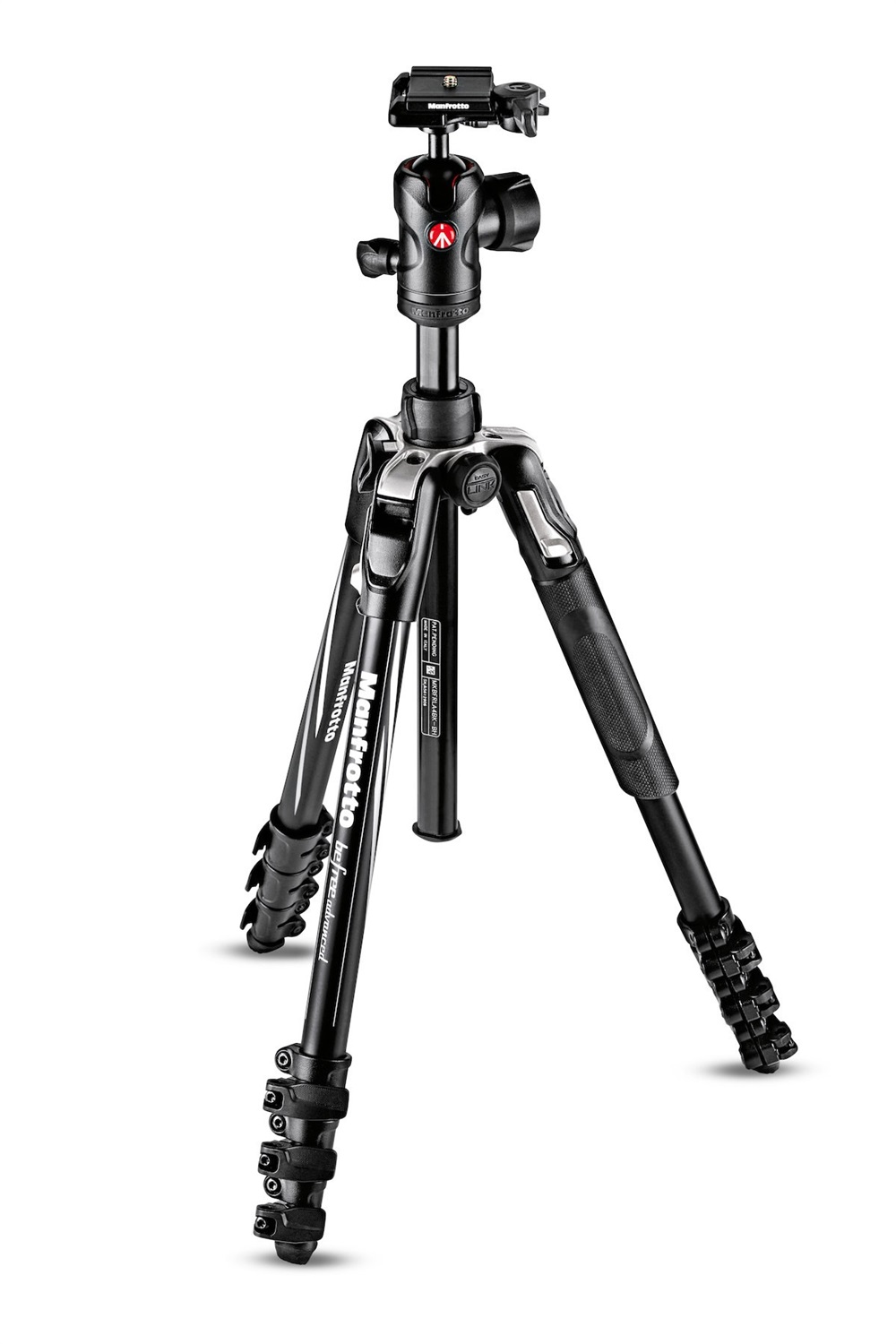 Manfrotto MKBFRLA4BK-BH Treppiede in Alluminio Portatile con Testa a Sfera, Chiusura a Leva, Altezza Massima 151 cm, Capacità 8 kg, Nero e Argento