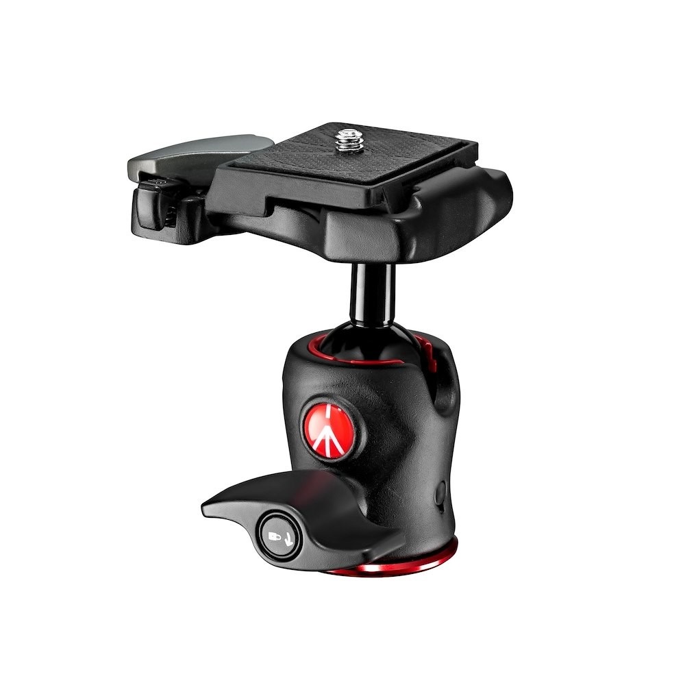 Manfrotto MH490-BH Testa a Sfera in Alluminio Nero per Treppiede - Capacità fino a 4 kg, Piastra Rapida RC2 Inclusa