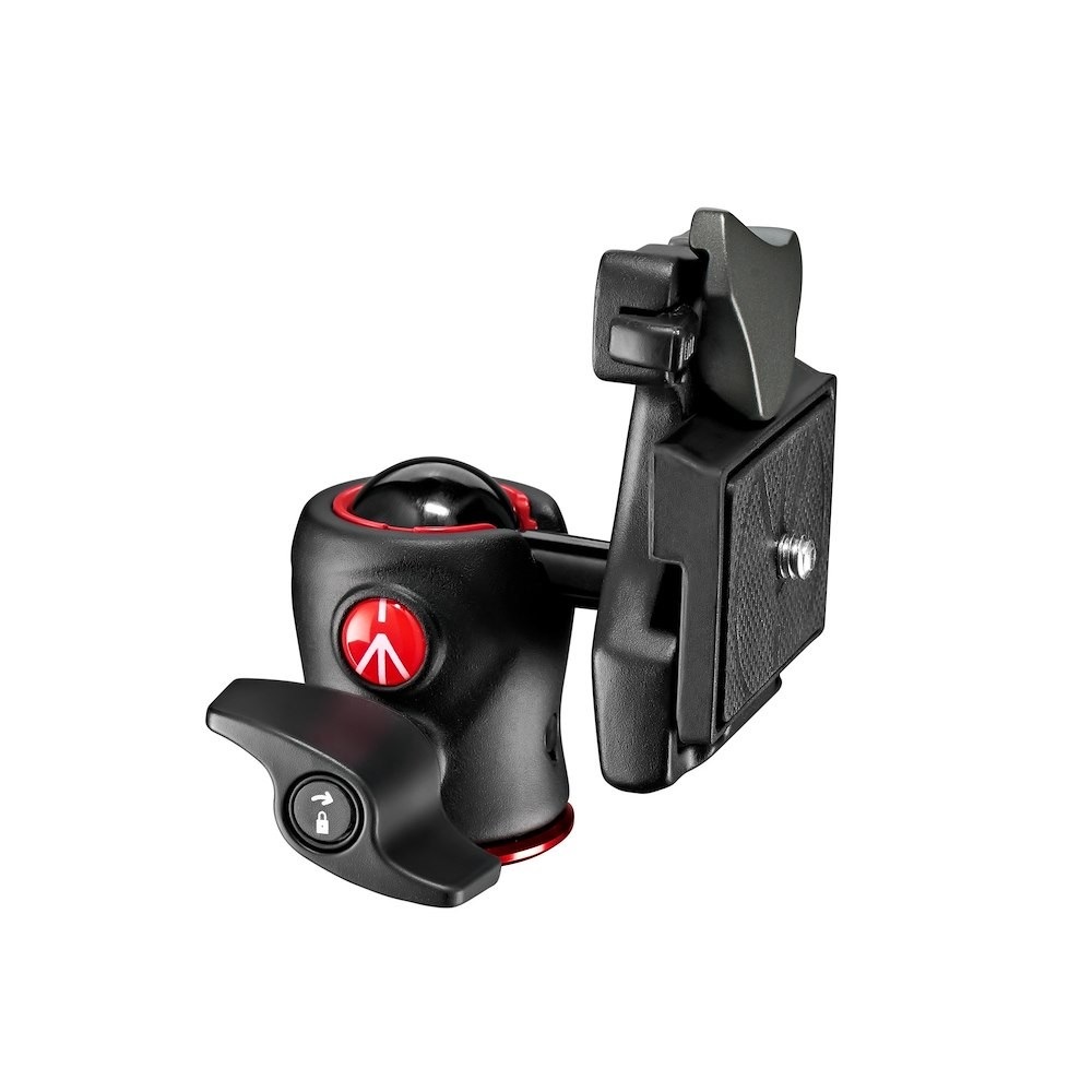 Manfrotto MH490-BH Testa a Sfera in Alluminio Nero per Treppiede - Capacità fino a 4 kg, Piastra Rapida RC2 Inclusa