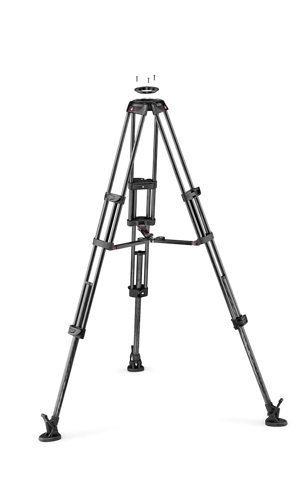 Manfrotto MVTTWINMC Treppiede Video a Gamba Doppia in Fibra di Carbonio con Stabilizzatore Intermedio e Culla da 100/75 mm, Nero
