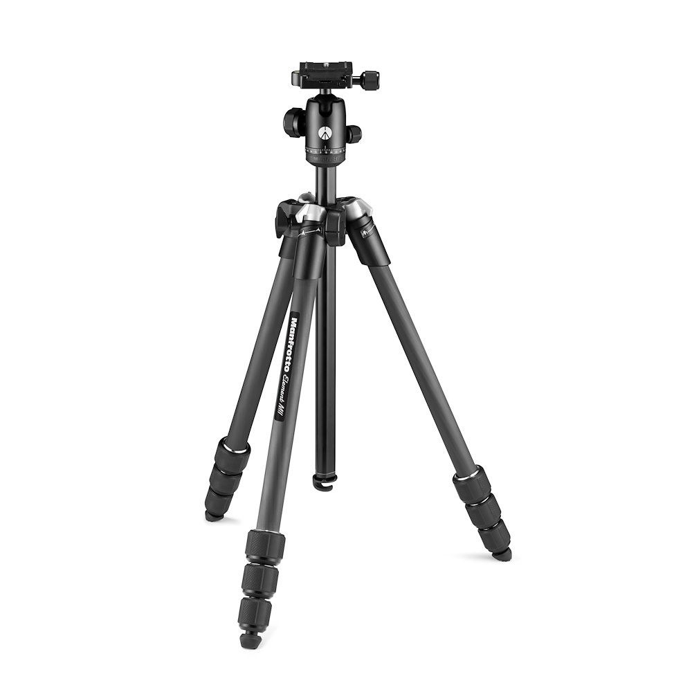 Manfrotto Element MII Treppiede da Viaggio in Carbonio con Testa a Sfera e Bluetooth - Compatibile con Smartphone e Fotocamere fino a 8 kg, Leggero e Portatile