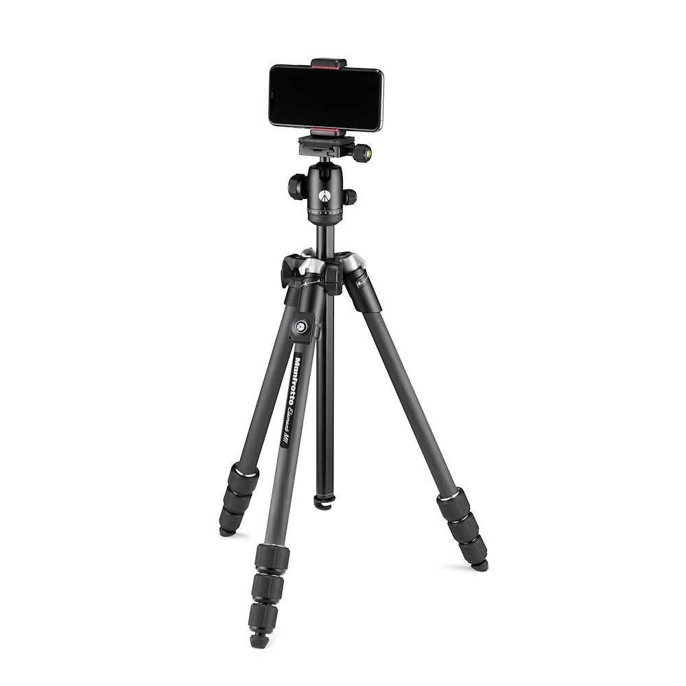 Manfrotto Element MII Treppiede da Viaggio in Carbonio con Testa a Sfera e Bluetooth - Compatibile con Smartphone e Fotocamere fino a 8 kg, Leggero e Portatile