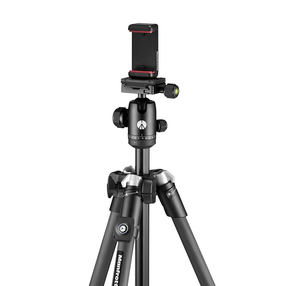 Manfrotto Element MII Treppiede da Viaggio in Carbonio con Testa a Sfera e Bluetooth - Compatibile con Smartphone e Fotocamere fino a 8 kg, Leggero e Portatile