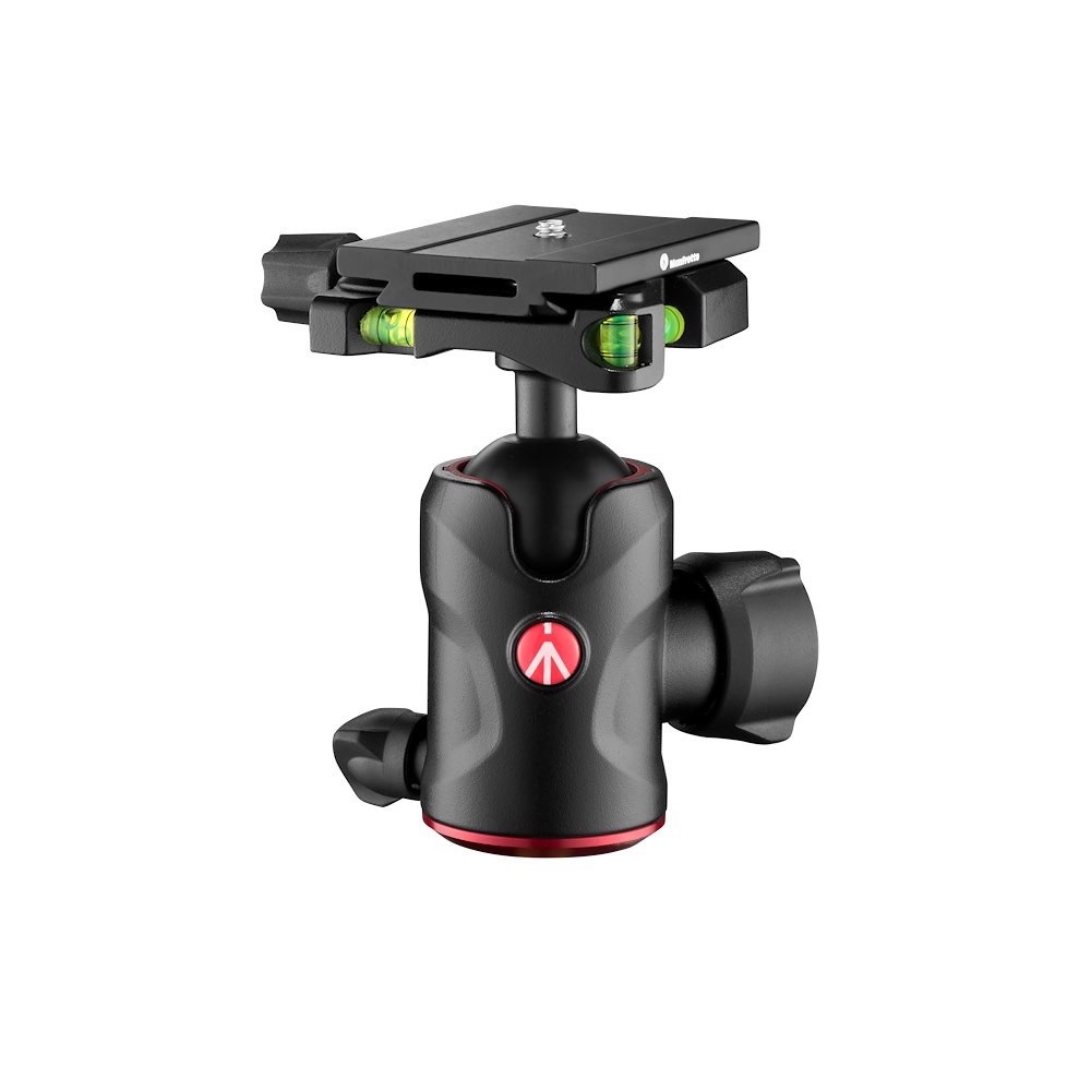 Manfrotto Compact Testa a Sfera 496 in Alluminio con Piastra a Sgancio Rapido MSQ6PL - Capacità fino a 10 kg, Controllo Frizione Indipendente e Tre Livelle a Bolla