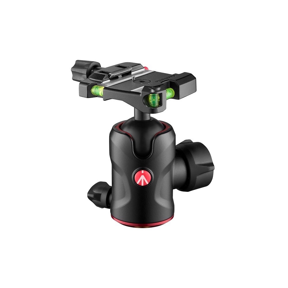 Manfrotto Compact Testa a Sfera 496 in Alluminio con Piastra a Sgancio Rapido MSQ6PL - Capacità fino a 10 kg, Controllo Frizione Indipendente e Tre Livelle a Bolla