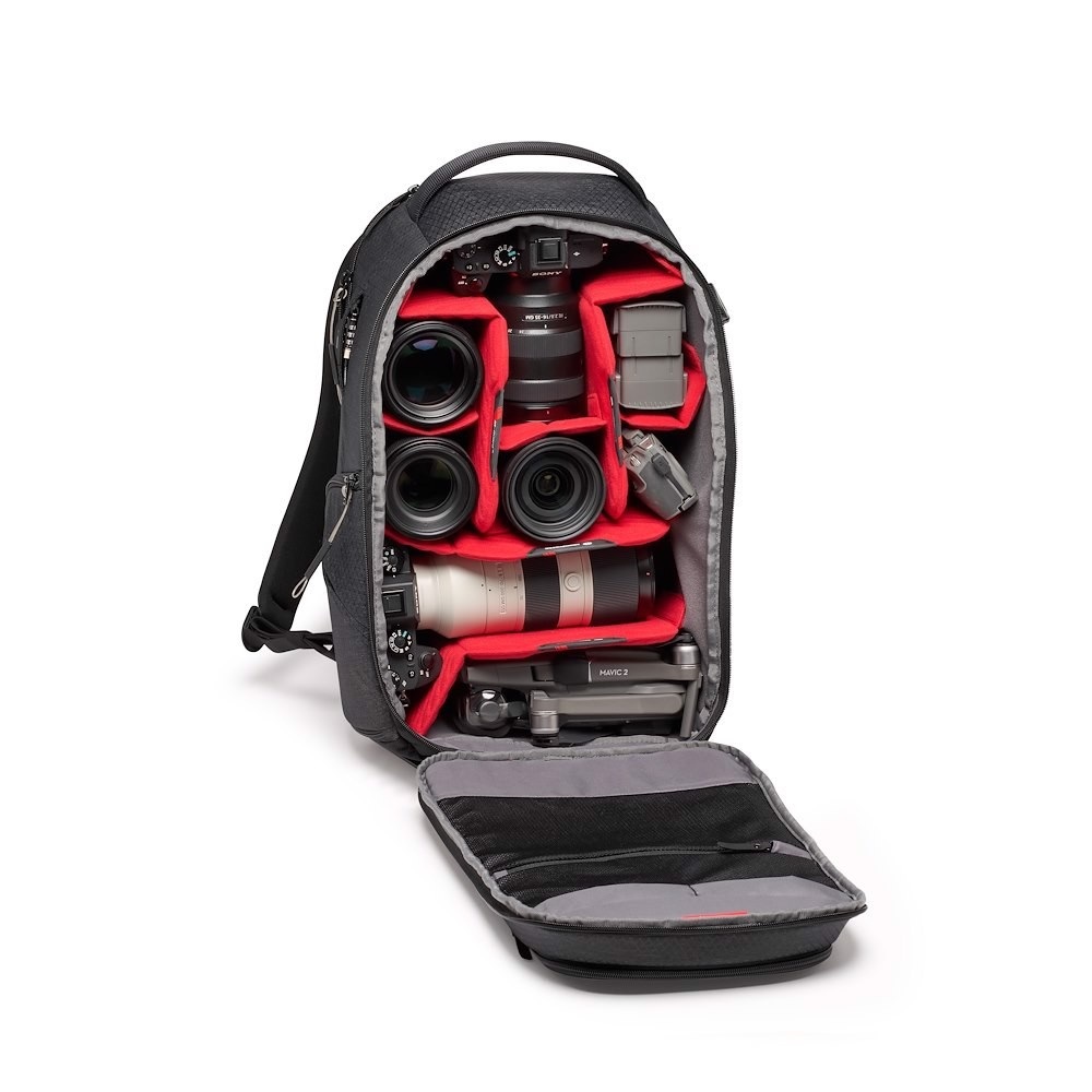 Manfrotto MB PL2-BP-FL-M Zaino Fotografico Professionale Nero con Accesso Frontale e Laterale, Attacco per Treppiede e Imbottitura con Divisori Intercambiabili