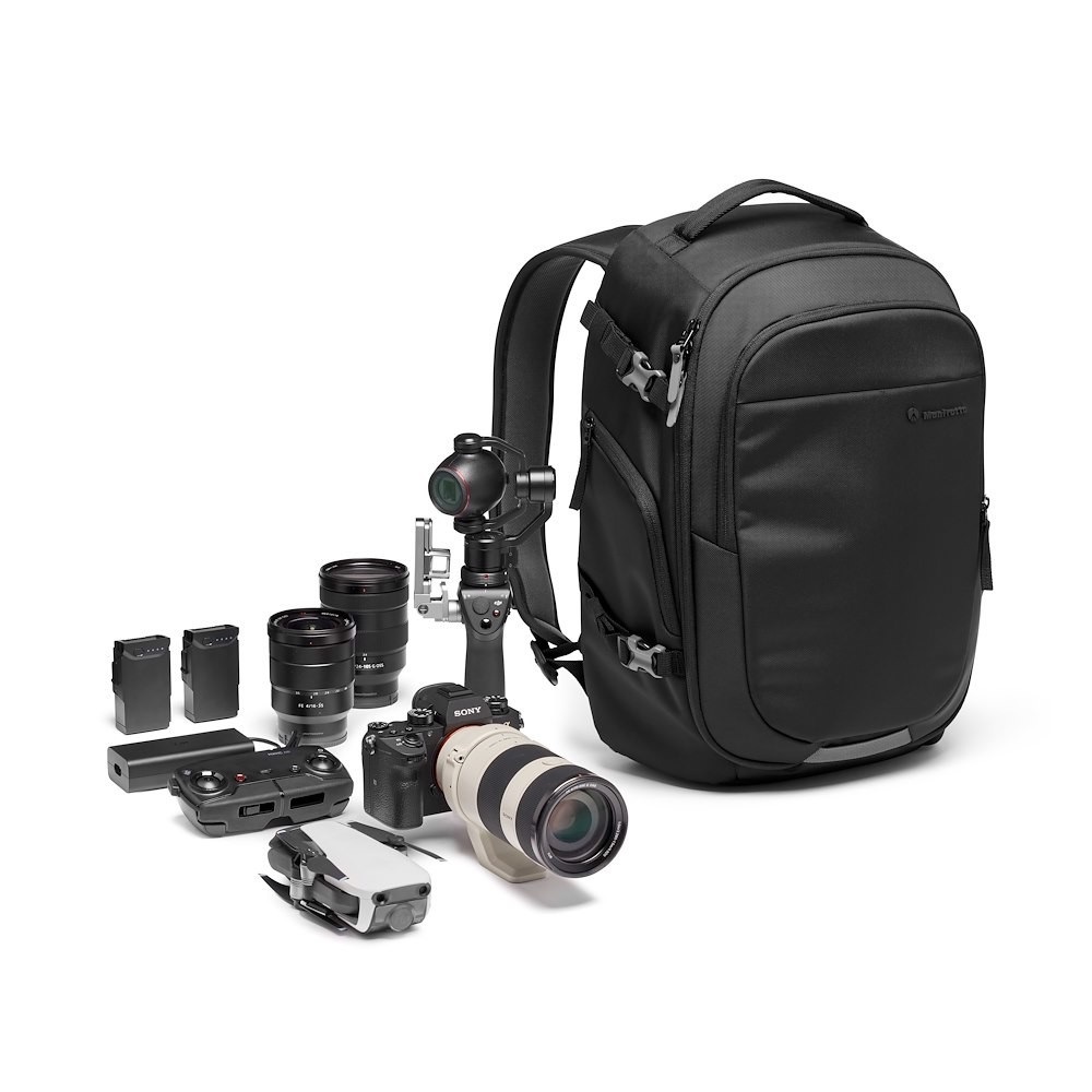 Manfrotto MB MA3-BP-GM Zaino Fotografico per Fotocamera Reflex/Mirrorless e Laptop, Leggero e Capiente con Divisori Imbottiti e Attacco per Treppiede, Colore Nero