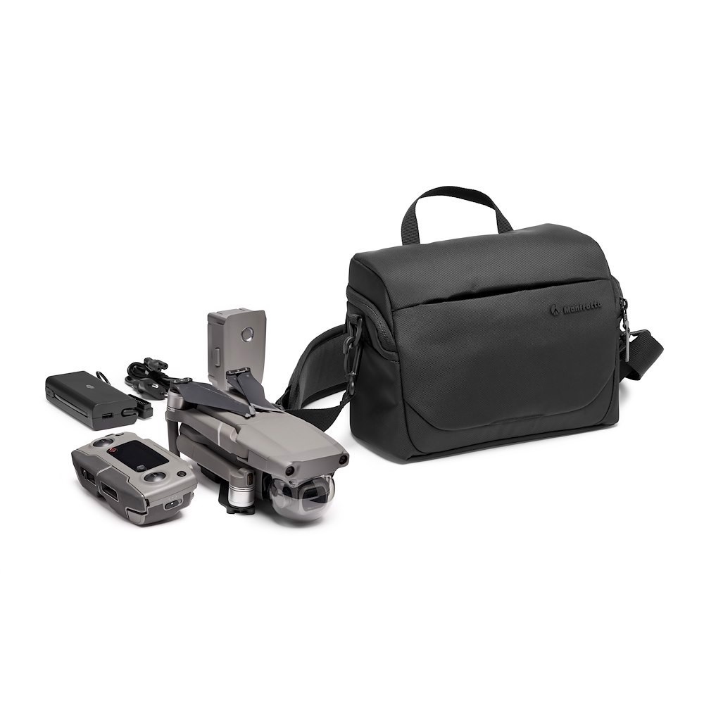 Manfrotto Advanced Shoulder Bag M III - Borsa a spalla per fotocamera mirrorless con 2-3 obiettivi, copertura antipioggia, tasca frontale e cinghia per treppiede - Nero