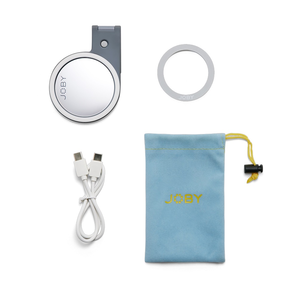 JOBY Beamo Ring Light - Luce ad Anello LED Compatibile con iPhone MagSafe e Smartphone, Colore Grigio, Fissaggio Magnetico e Design Pieghevole