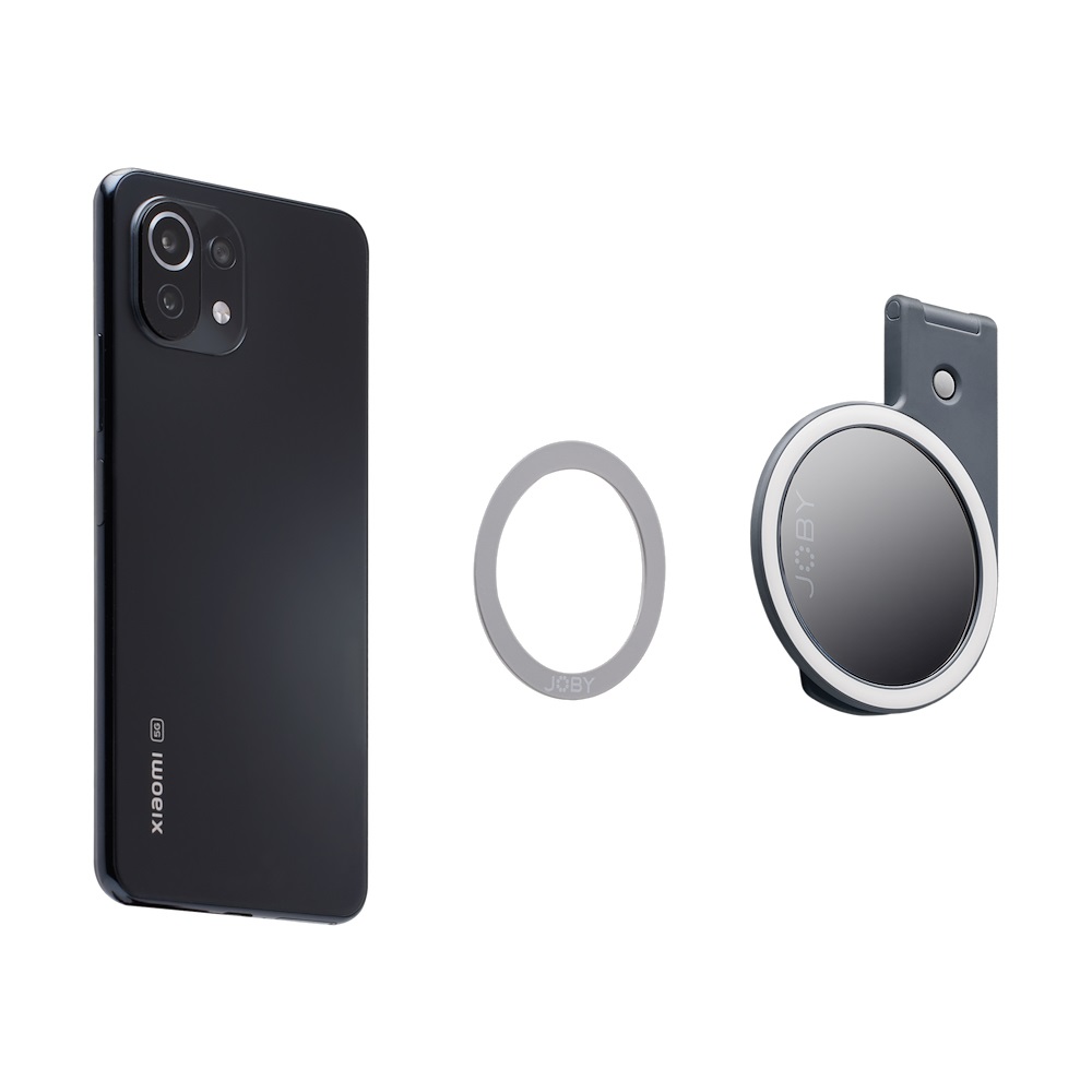 JOBY Beamo Ring Light - Luce ad Anello LED Compatibile con iPhone MagSafe e Smartphone, Colore Grigio, Fissaggio Magnetico e Design Pieghevole