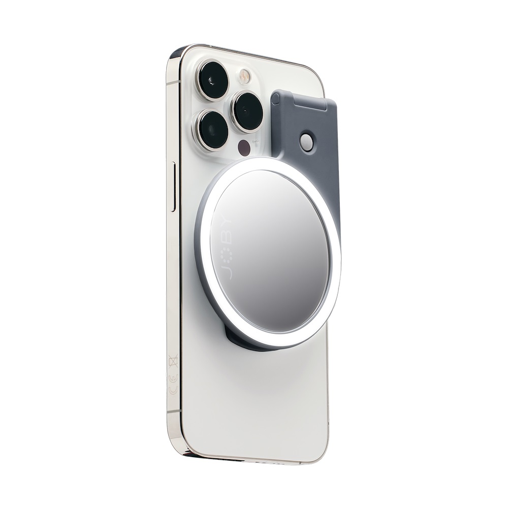 JOBY Beamo Ring Light - Luce ad Anello LED Compatibile con iPhone MagSafe e Smartphone, Colore Grigio, Fissaggio Magnetico e Design Pieghevole